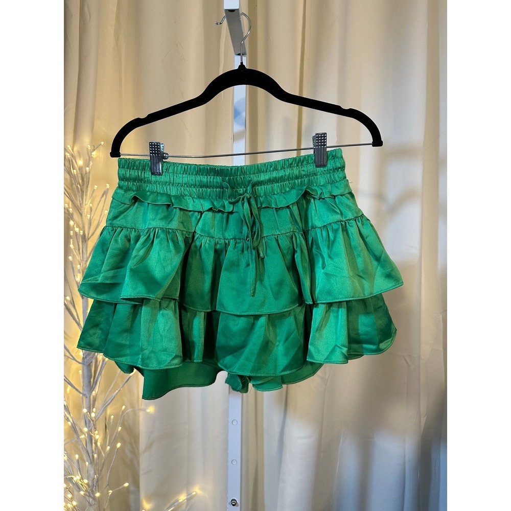 Green Ruffled Circle Skirt with Elastic Waist